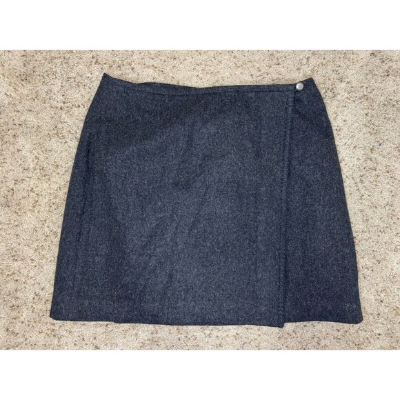 EDDIE BAUER Vintage Gray Wool Mini Wrap Skirt Preppy Career Office Travel Sz 18 - Picture 1 of 10